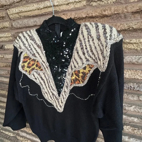 Vintage 80s Bonnie & Bill Zebra Print  Bling Embellished Sweater  NWT - Picture 7 of 9